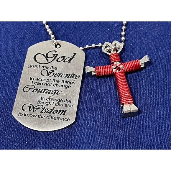 Faith Other - Serenity Prayer Dog Tag & Nail Cross Necklace Christian Faith Gift